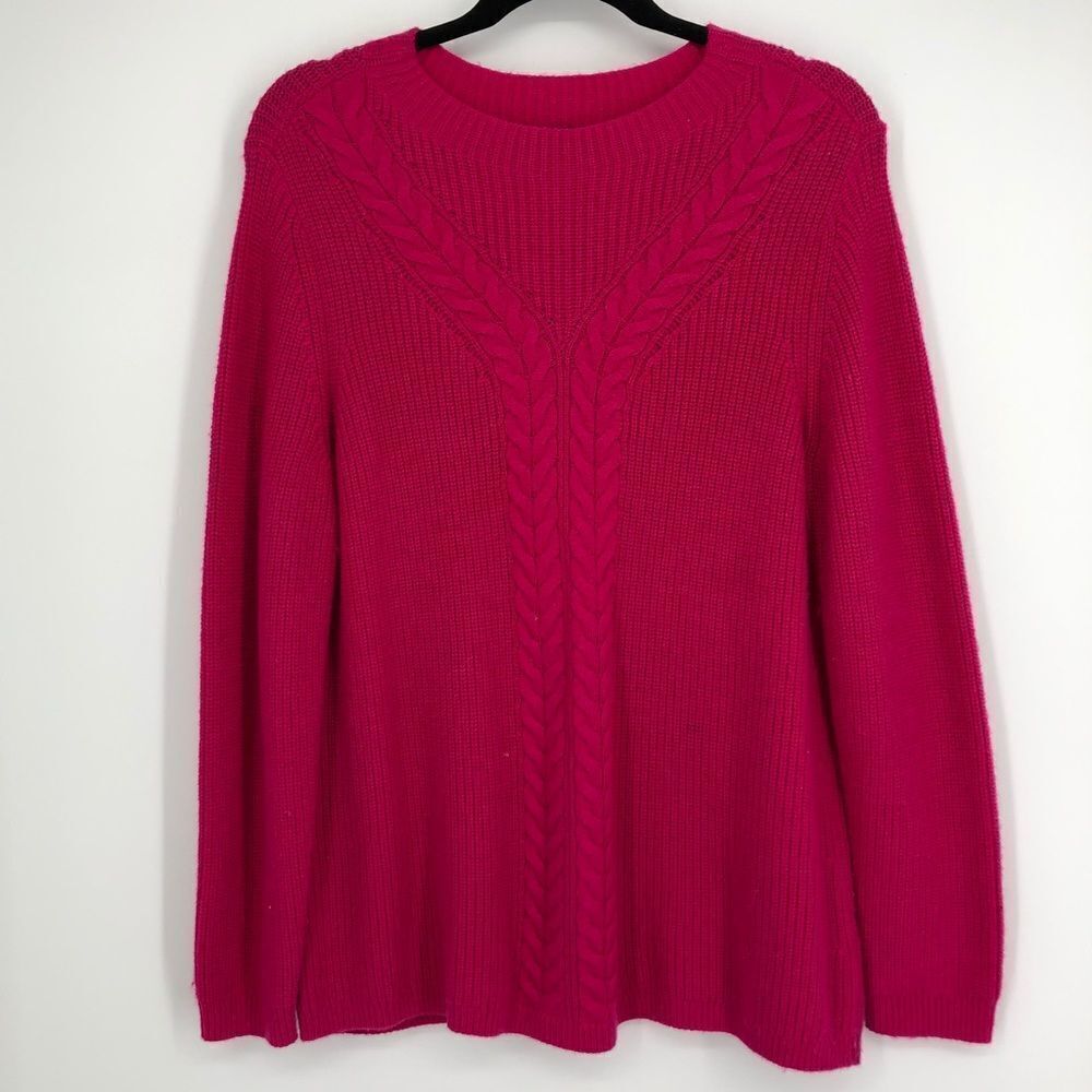 TALBOTS‎ Cable Knit Crewneck Sweater Hot Pink XLP Lambswool